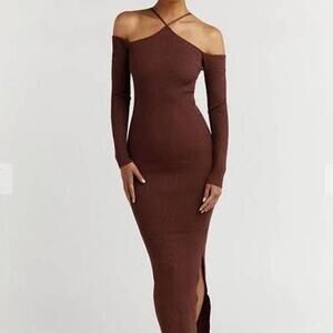 Dissh Gianna Knit Maxi Dress in Chocolate Brown